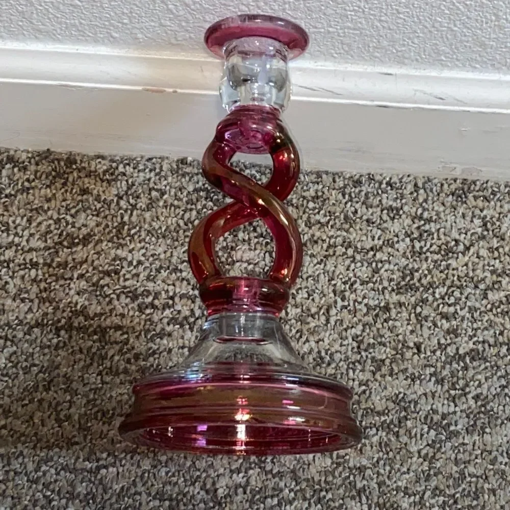 VTG,Pink Twisted Stem Tiffin Glass Candle Holder